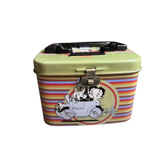 Vintage Betty Boop in Car Small Lunch Tin/ Piggy Bank With Latch - Picture 1 of 8